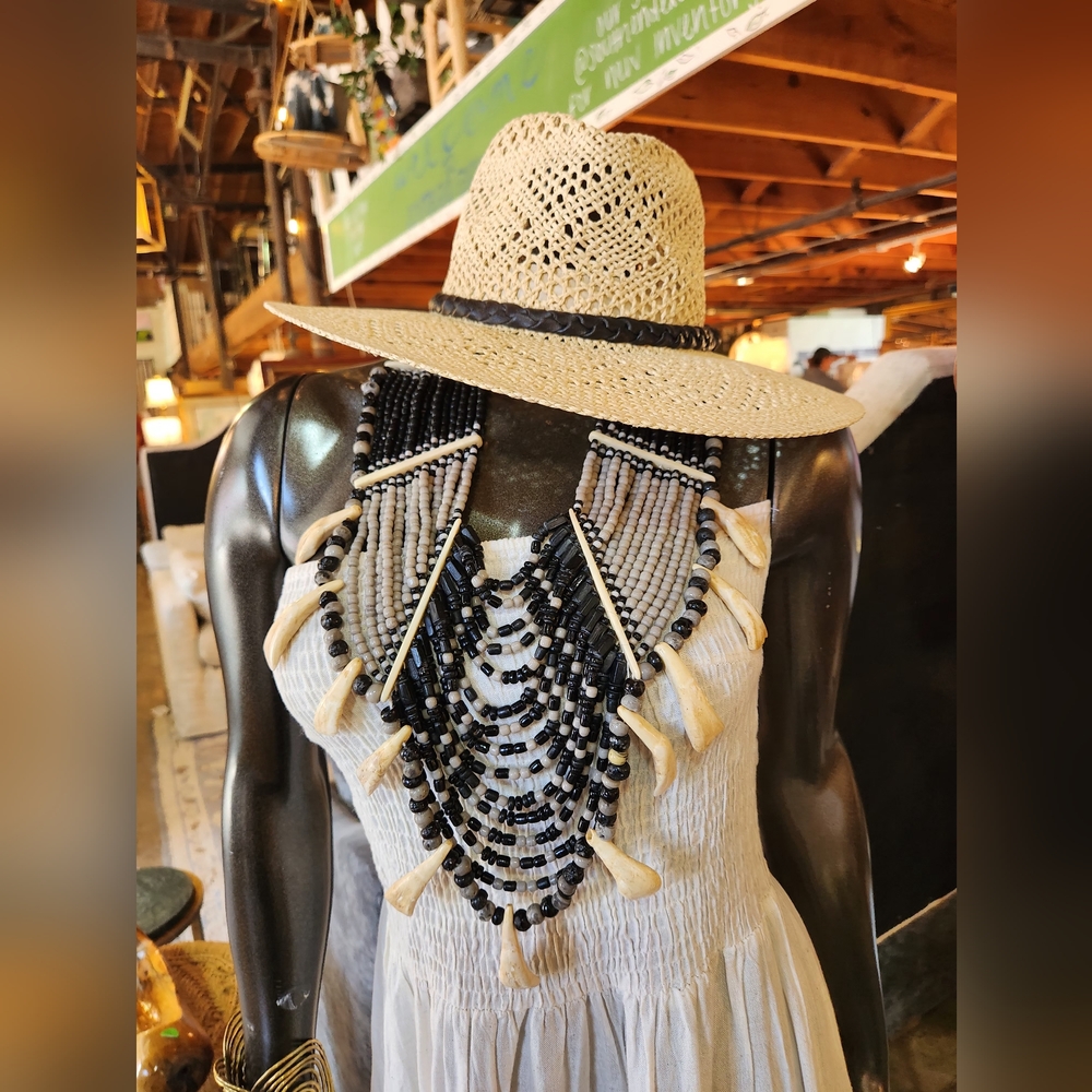Black & White Multiple Strand Statement Necklace features Horn Separators